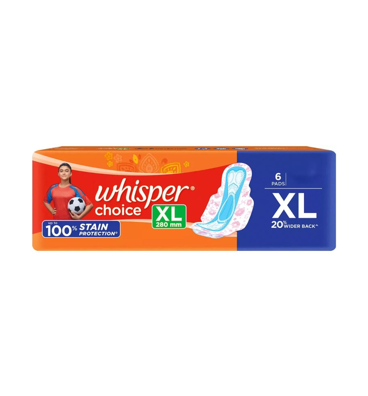 Whisper Choice Sanitary Pads for Women, XL-6 Pads